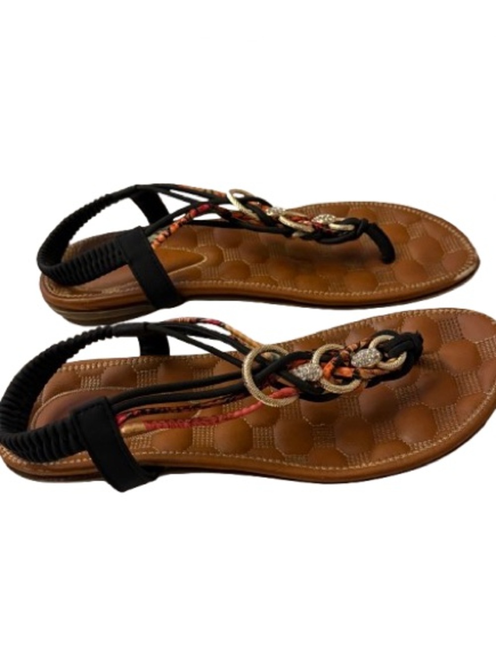Patrizia Gadelina Embellished T Strap Sandals EU 38 Boho Rhinestone Comfort - Picture 3 of 7
